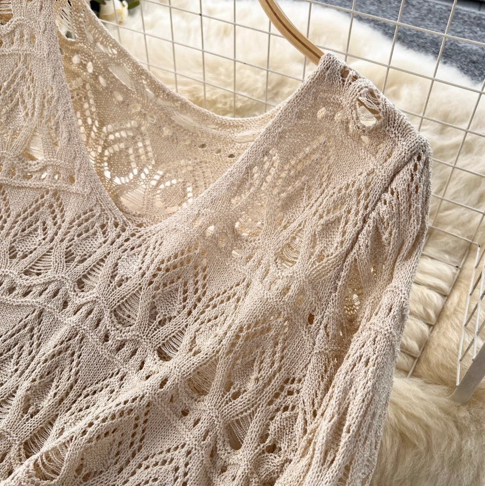 Crochet Knitwear & Half-body Skirt 2Pcs