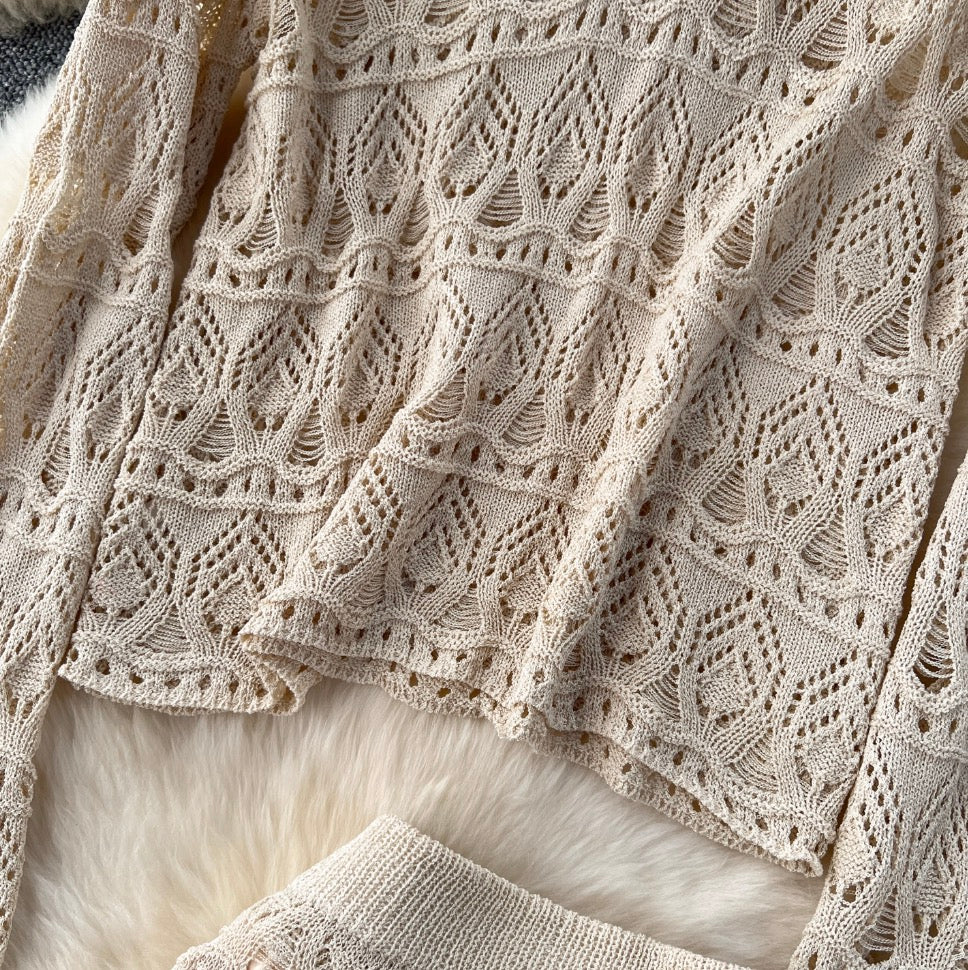 Crochet Knitwear & Half-body Skirt 2Pcs