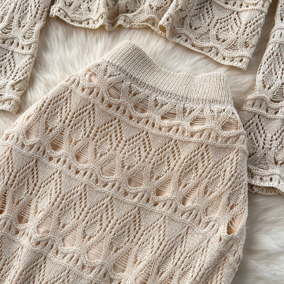Crochet Knitwear & Half-body Skirt 2Pcs