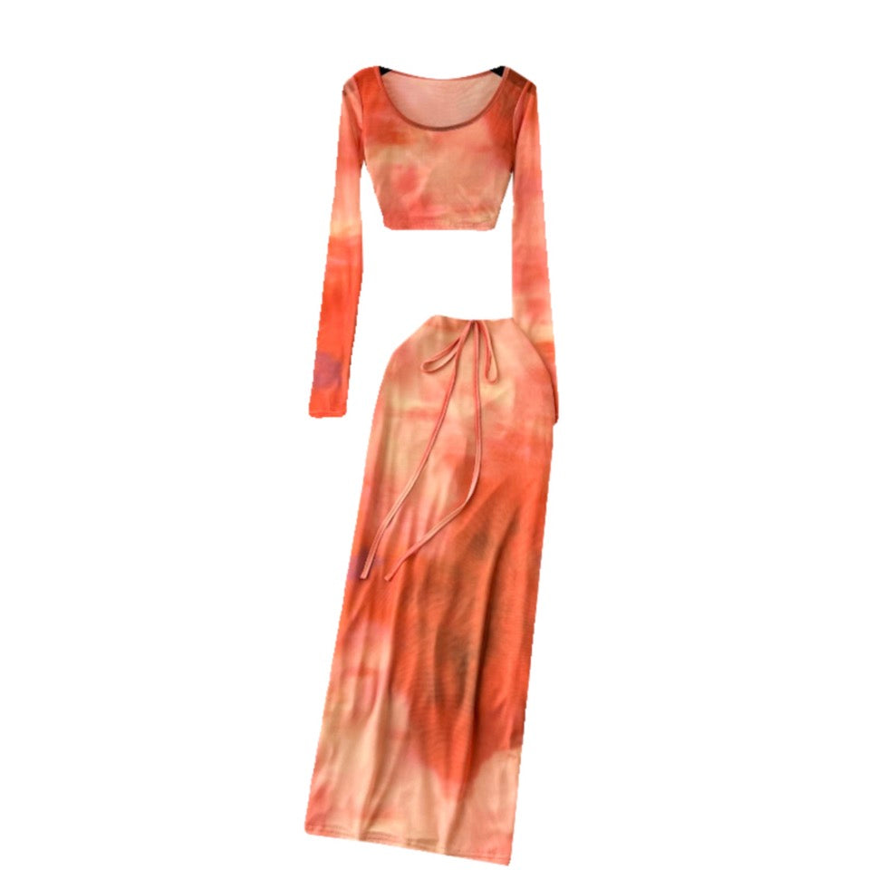 Tie-dye Print T-Shirt & Skirt 2Pcs