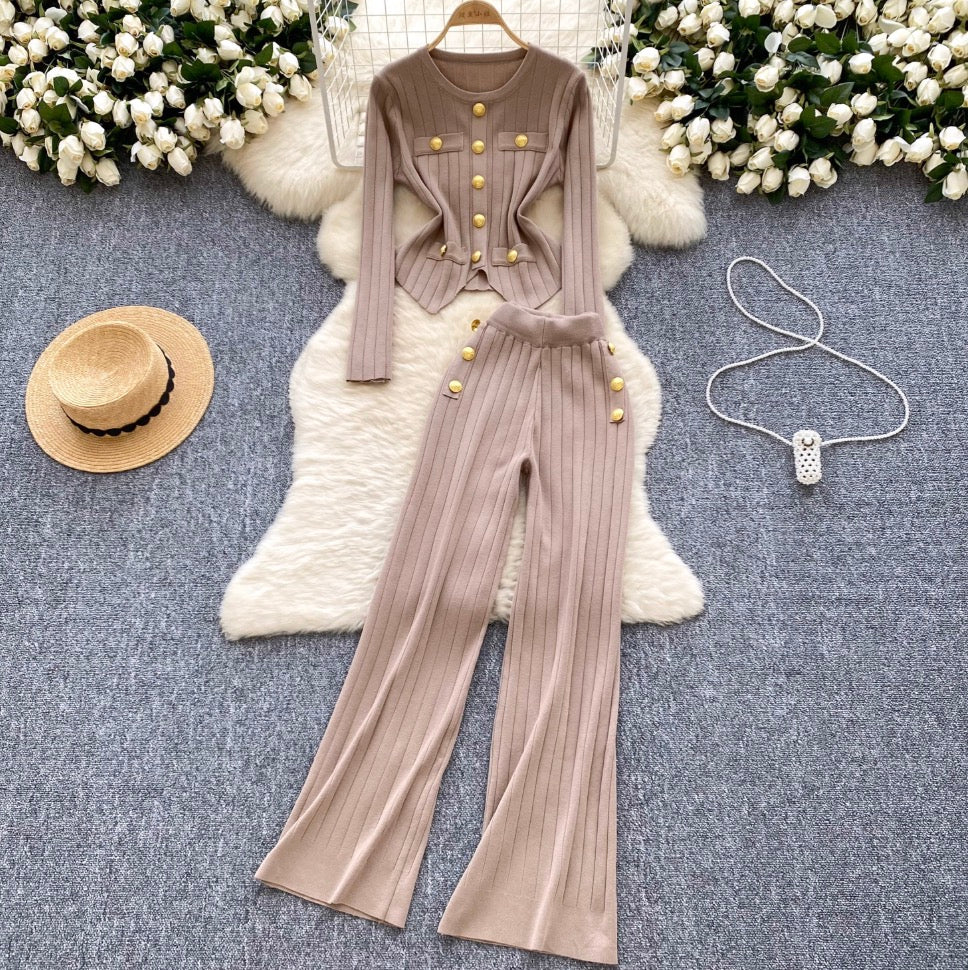Slim-fit Cardigan & Trousers Knit 2Pcs