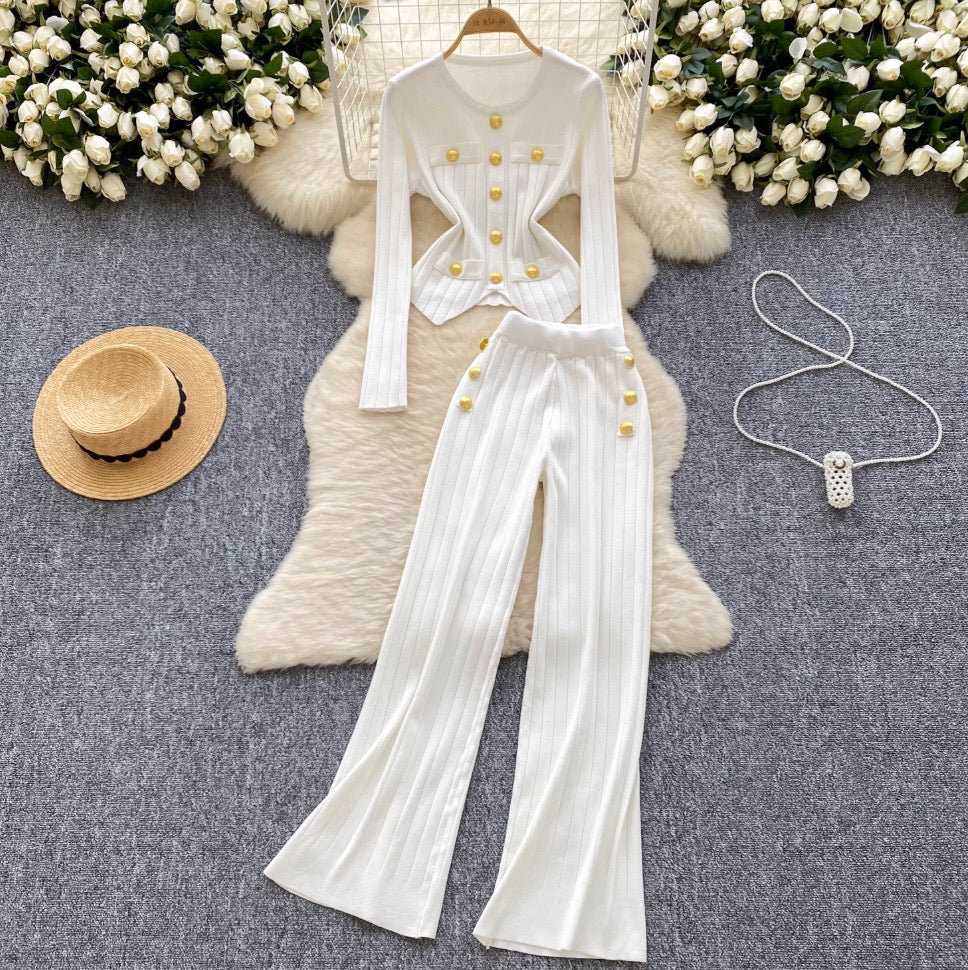 Slim-fit Cardigan & Trousers Knit 2Pcs
