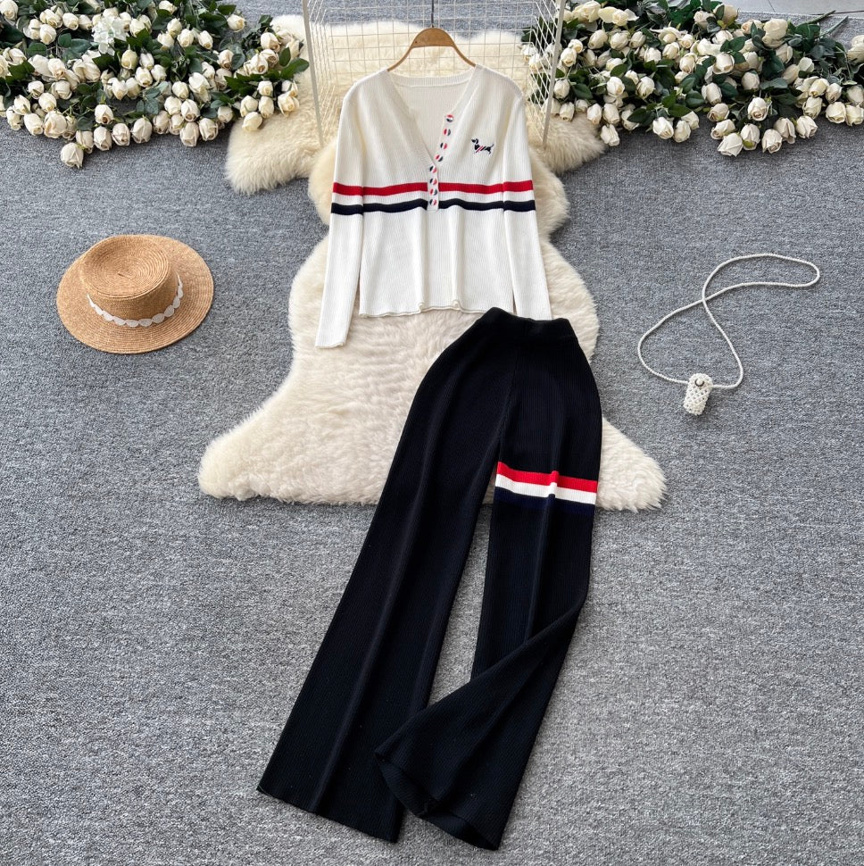 V-neck Cardigan & Trousers Knit 2Pcs