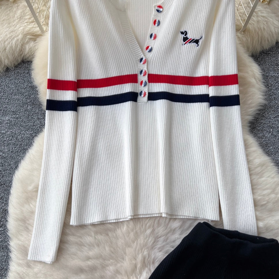 V-neck Cardigan & Trousers Knit 2Pcs