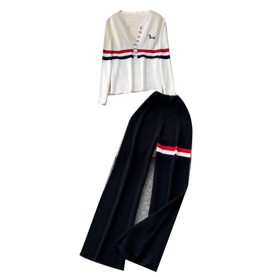 V-neck Cardigan & Trousers Knit 2Pcs