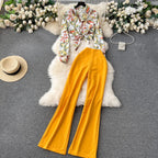 Printed Shirt & Flared Trousers 2Pcs