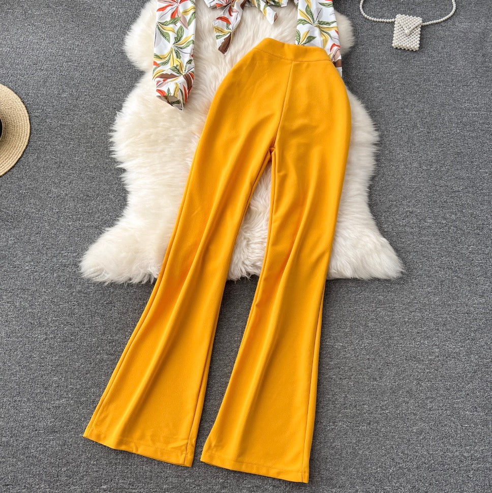 Printed Shirt & Flared Trousers 2Pcs
