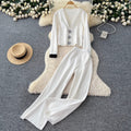 Color-blocking Cardigan & Trousers Knitted 2Pcs