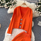 Color-blocking Cardigan & Trousers Knitted 2Pcs