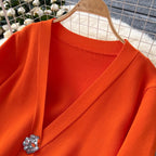 Color-blocking Cardigan & Trousers Knitted 2Pcs