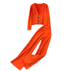 Color-blocking Cardigan & Trousers Knitted 2Pcs
