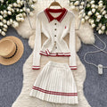 Vintage Cardigan & Pleated Skirt 2Pcs