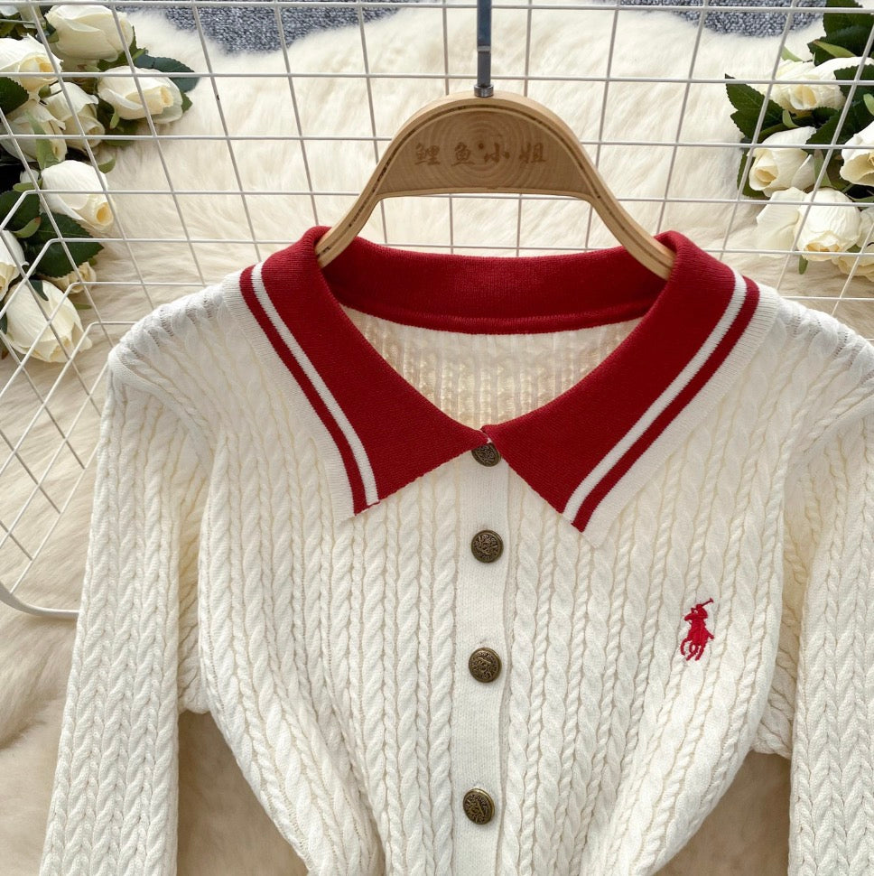 Vintage Cardigan & Pleated Skirt 2Pcs
