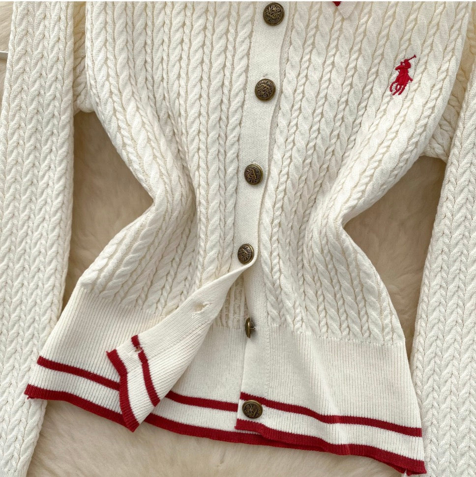 Vintage Cardigan & Pleated Skirt 2Pcs