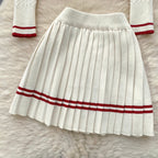 Vintage Cardigan & Pleated Skirt 2Pcs