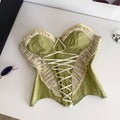 Vintage Lace-up Green Fishbone Top