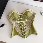 Vintage Lace-up Green Fishbone Top