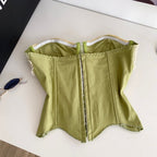 Vintage Lace-up Green Fishbone Top