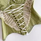 Vintage Lace-up Green Fishbone Top