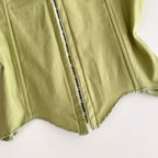 Vintage Lace-up Green Fishbone Top