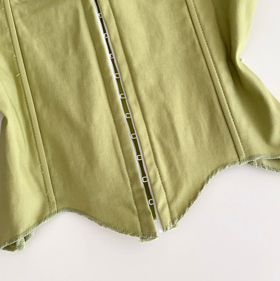 Vintage Lace-up Green Fishbone Top