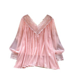 V-neck Lace Patchwork Chiffon Shirt
