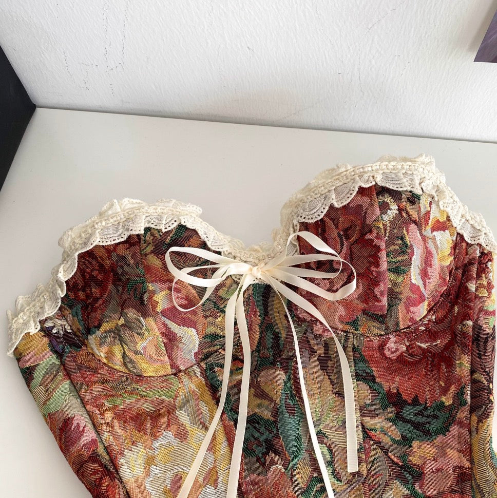 Oil-painting Print Fishbone Camisole