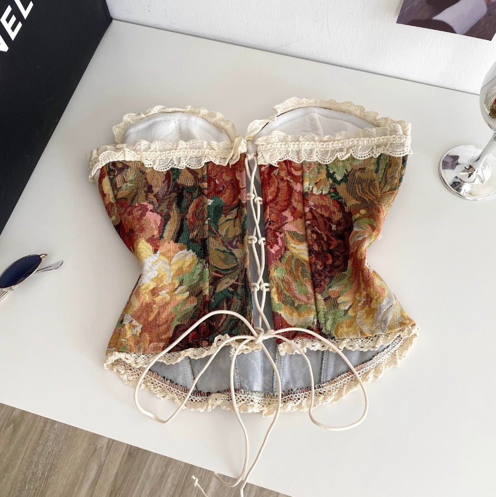 Oil-painting Print Fishbone Camisole