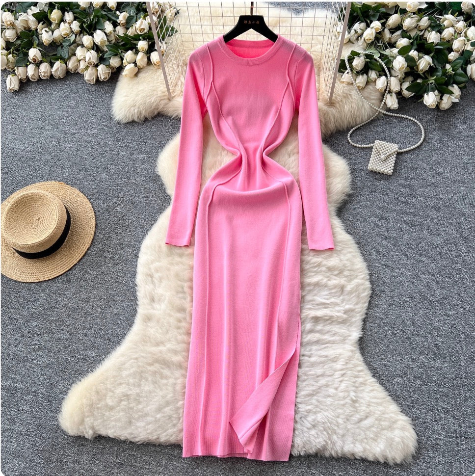 Niche Solid Color Split Knit Dress
