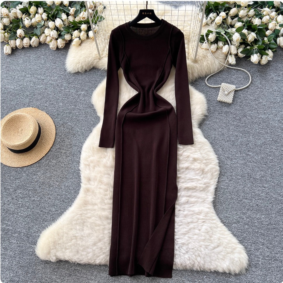 Niche Solid Color Split Knit Dress