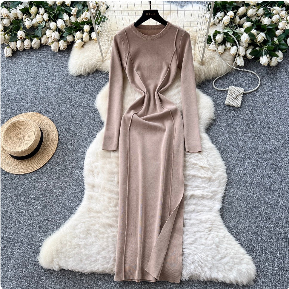 Niche Solid Color Split Knit Dress