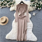 Niche Solid Color Split Knit Dress