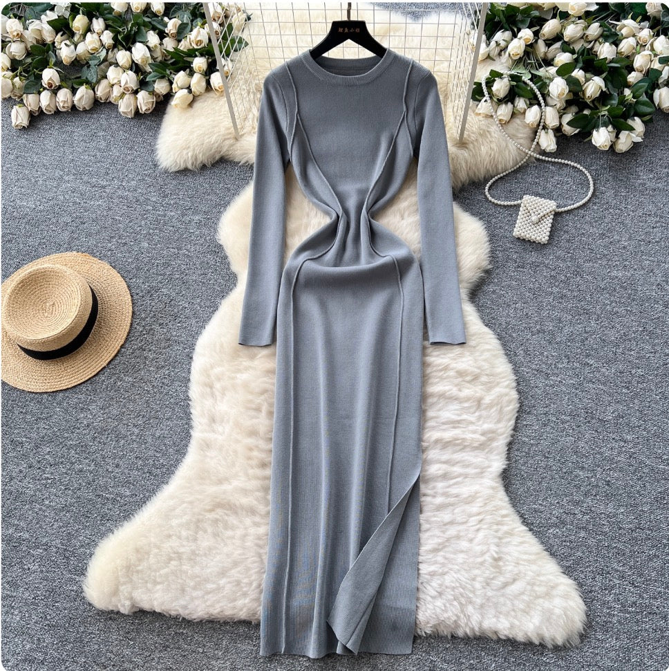 Niche Solid Color Split Knit Dress