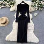 Niche Solid Color Split Knit Dress