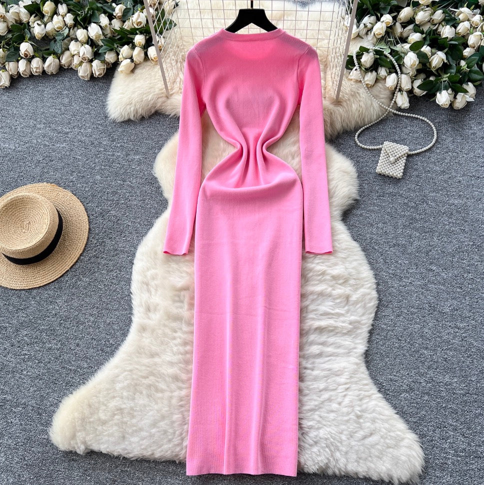 Niche Solid Color Split Knit Dress