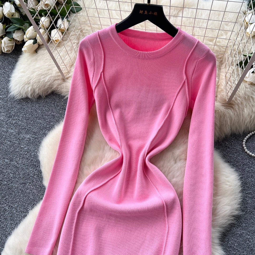 Niche Solid Color Split Knit Dress