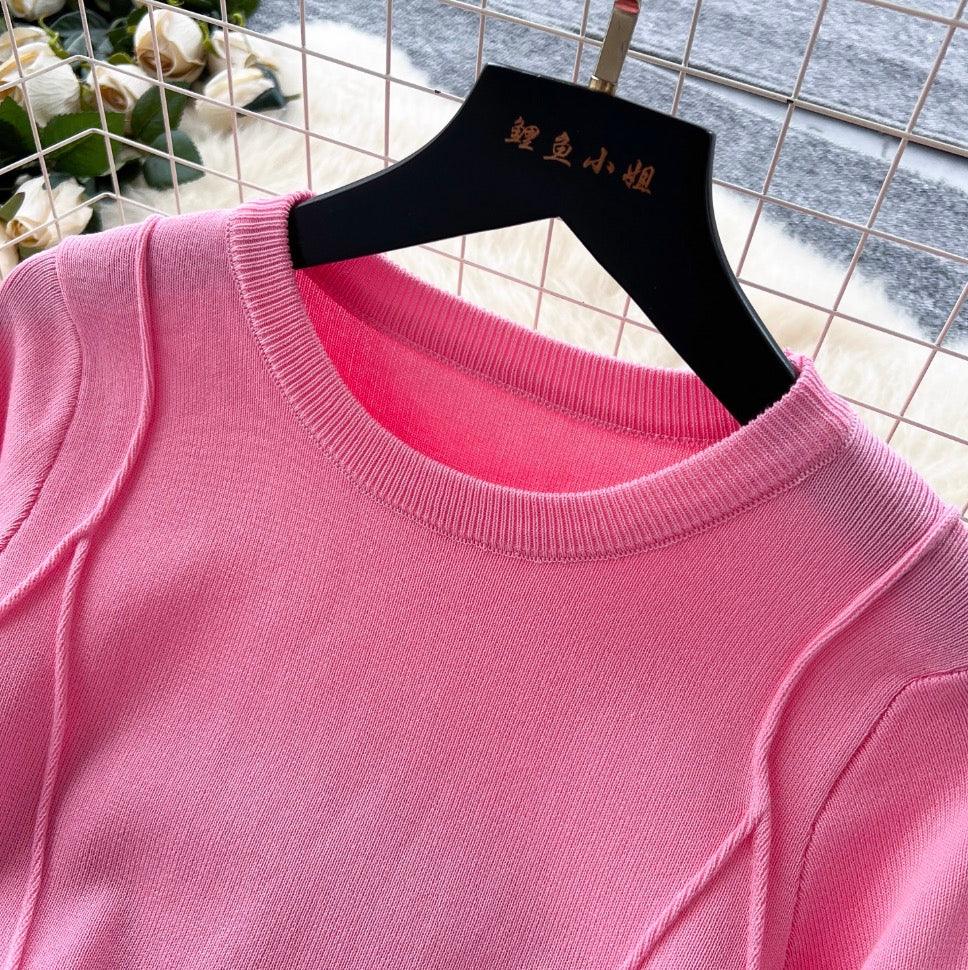 Niche Solid Color Split Knit Dress