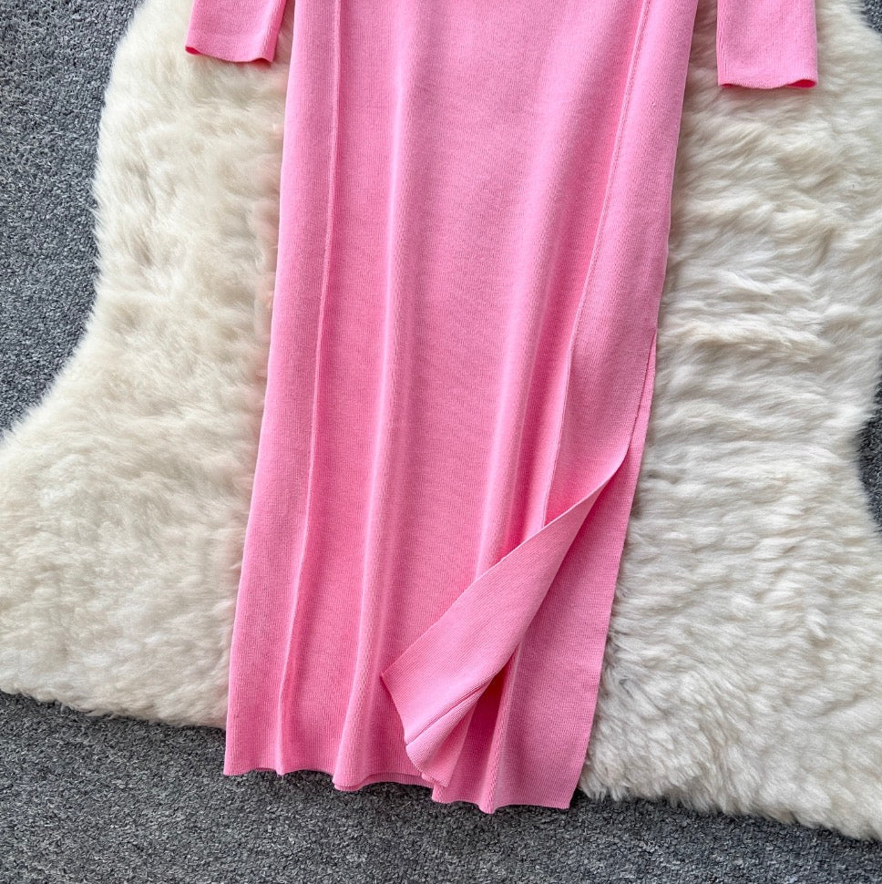 Niche Solid Color Split Knit Dress
