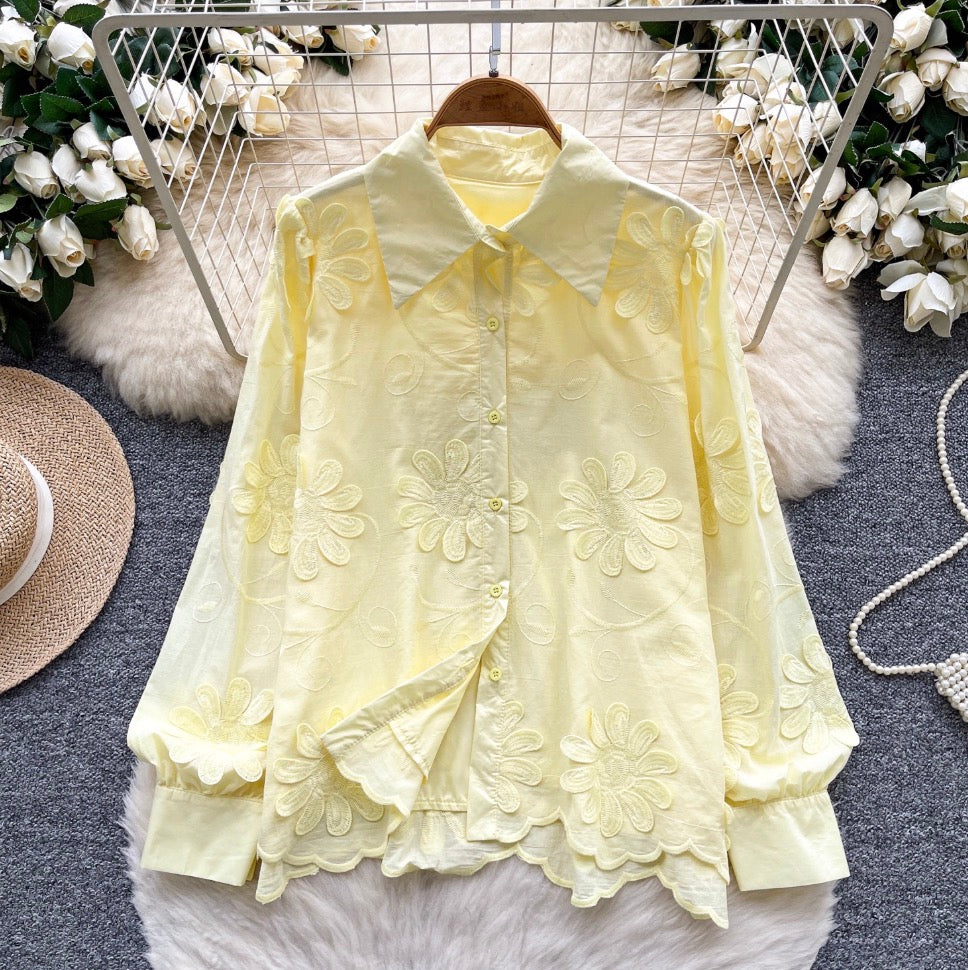 Niche Embroidered Floral Loose-fit Shirt