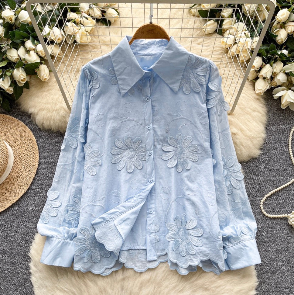 Niche Embroidered Floral Loose-fit Shirt