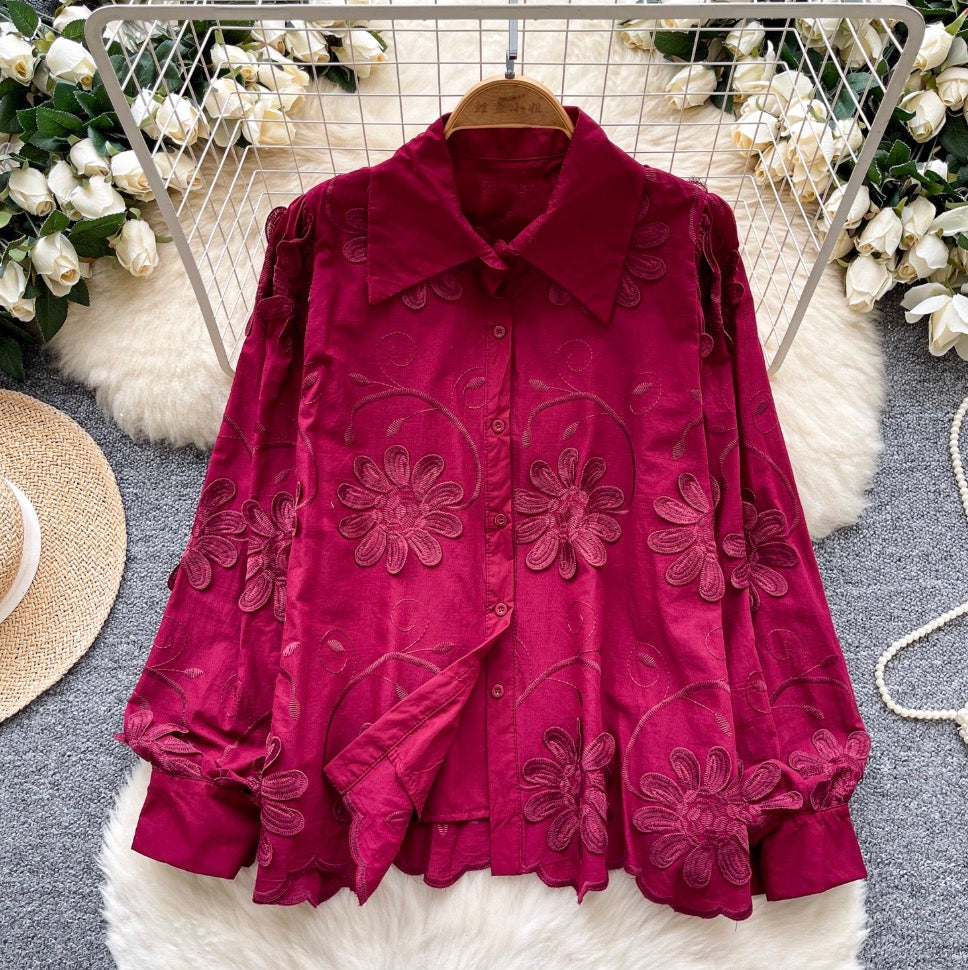 Niche Embroidered Floral Loose-fit Shirt