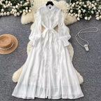 Premium Beaded Lace-up Shirt Dress