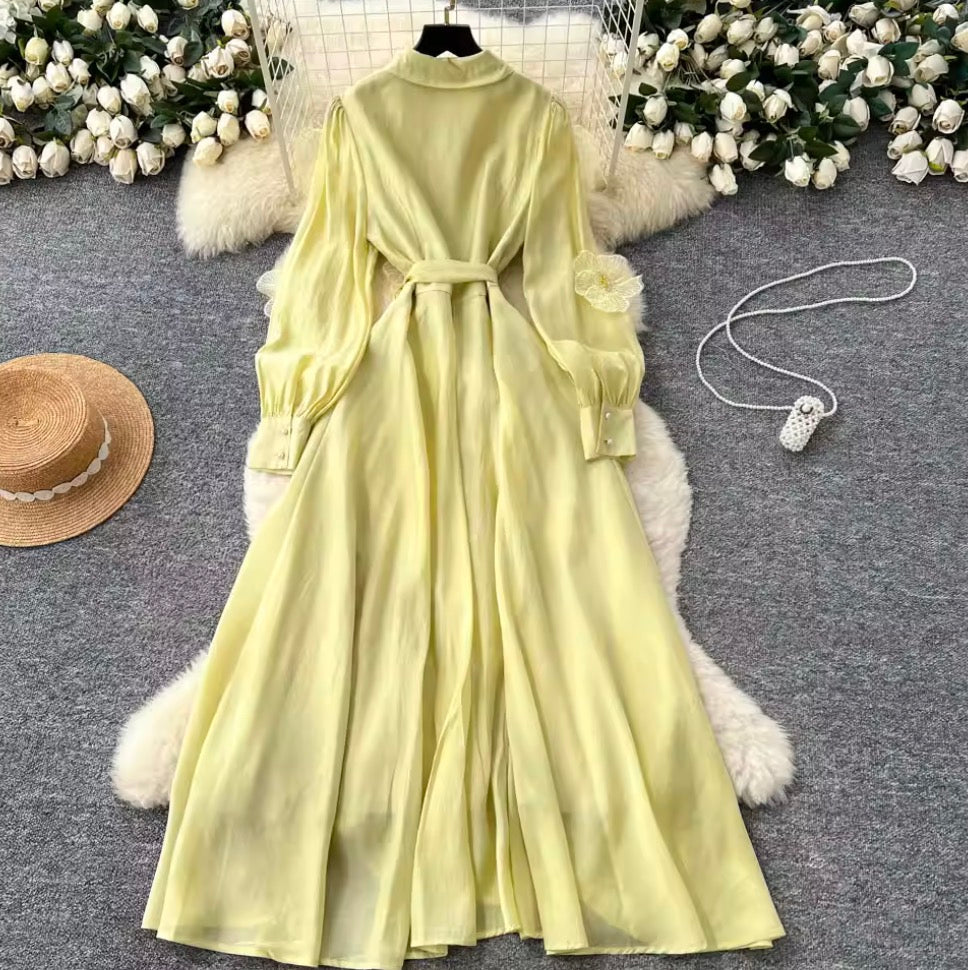 Premium Beaded Lace-up Shirt Dress