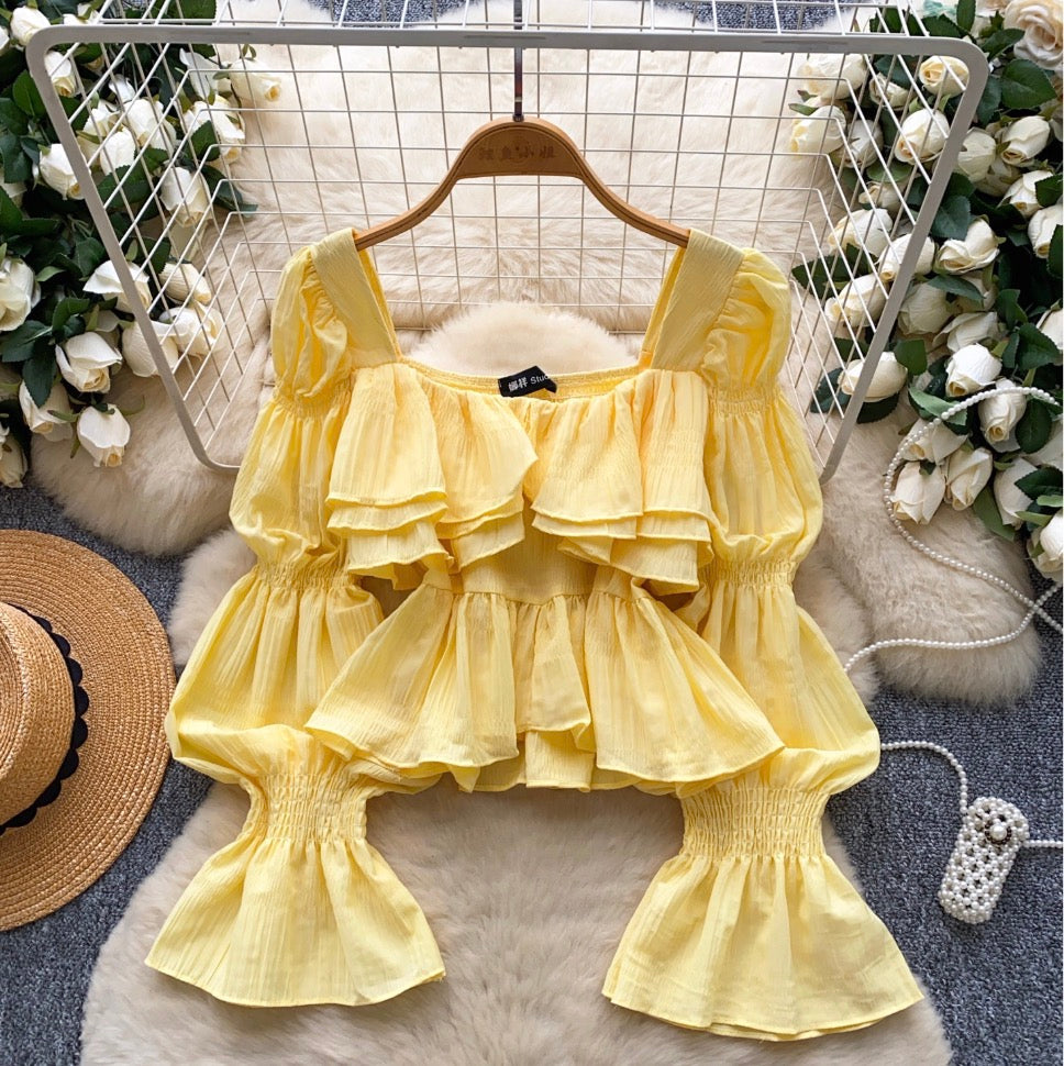 Elegant Flared Sleeve Pleated Shirt