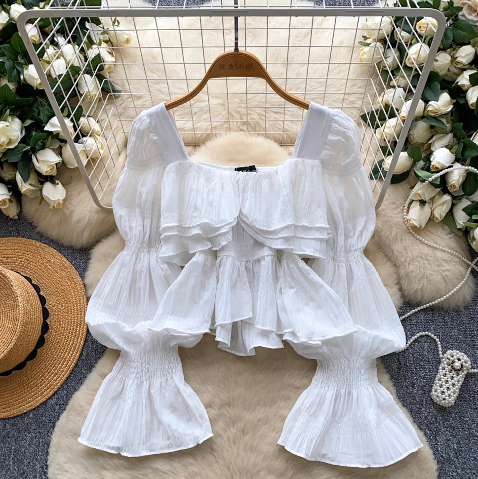 Elegant Flared Sleeve Pleated Shirt