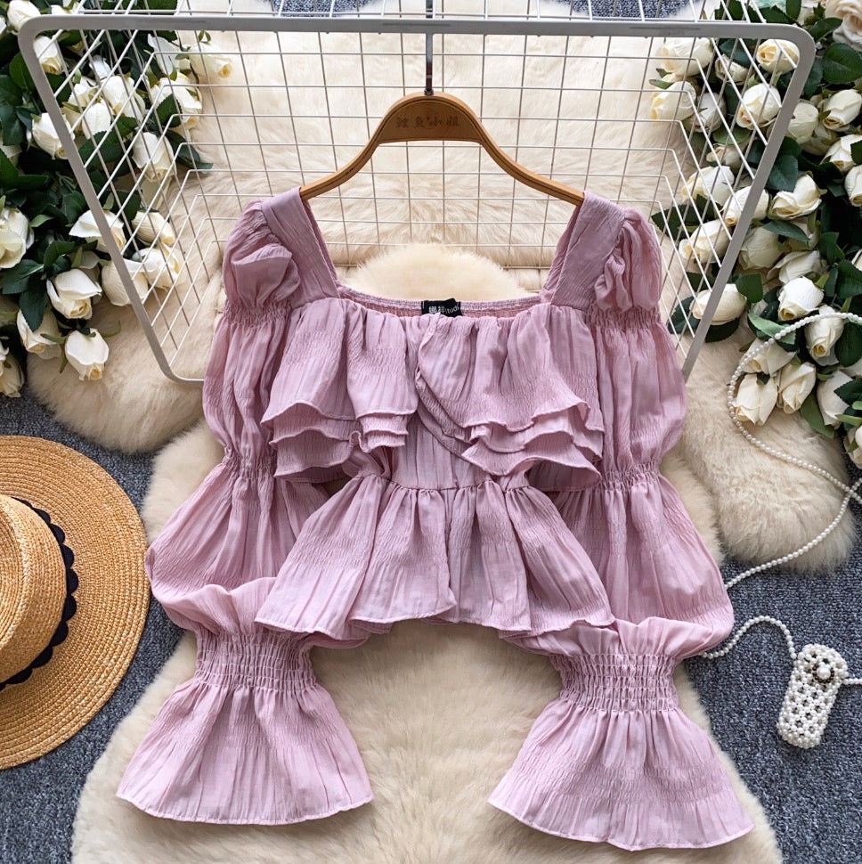 Elegant Flared Sleeve Pleated Shirt