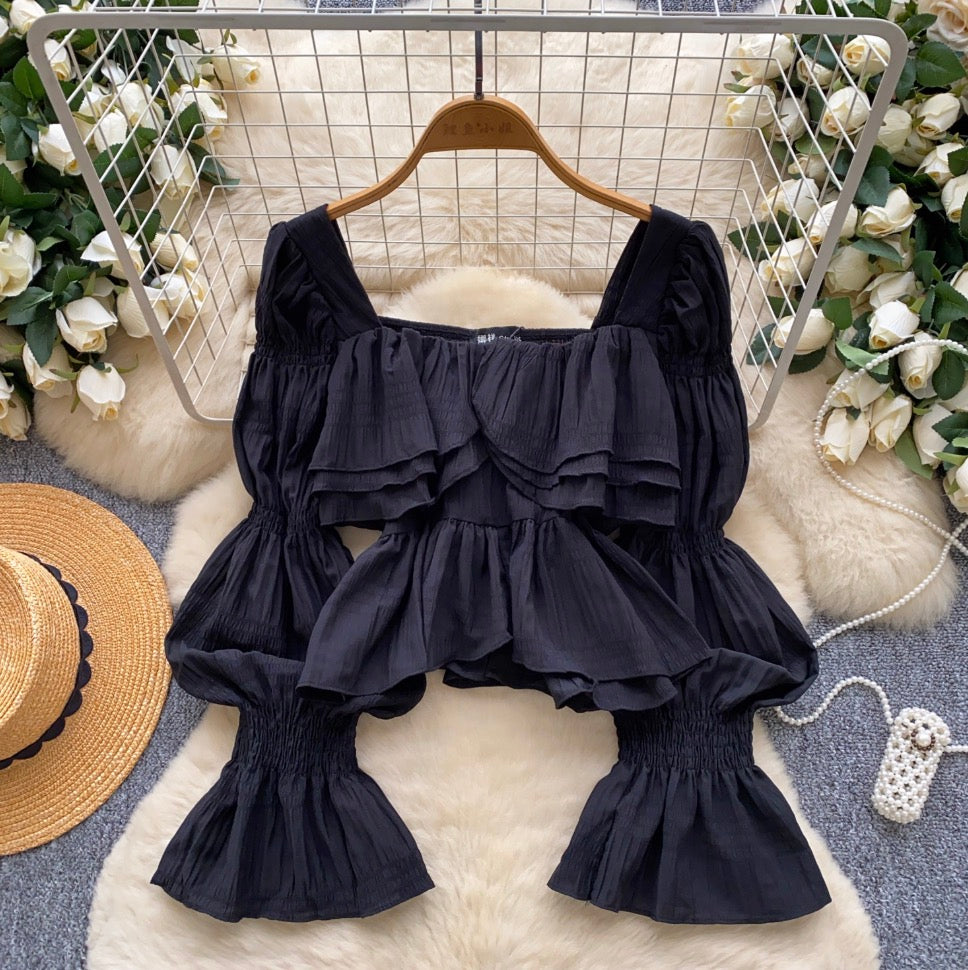 Elegant Flared Sleeve Pleated Shirt