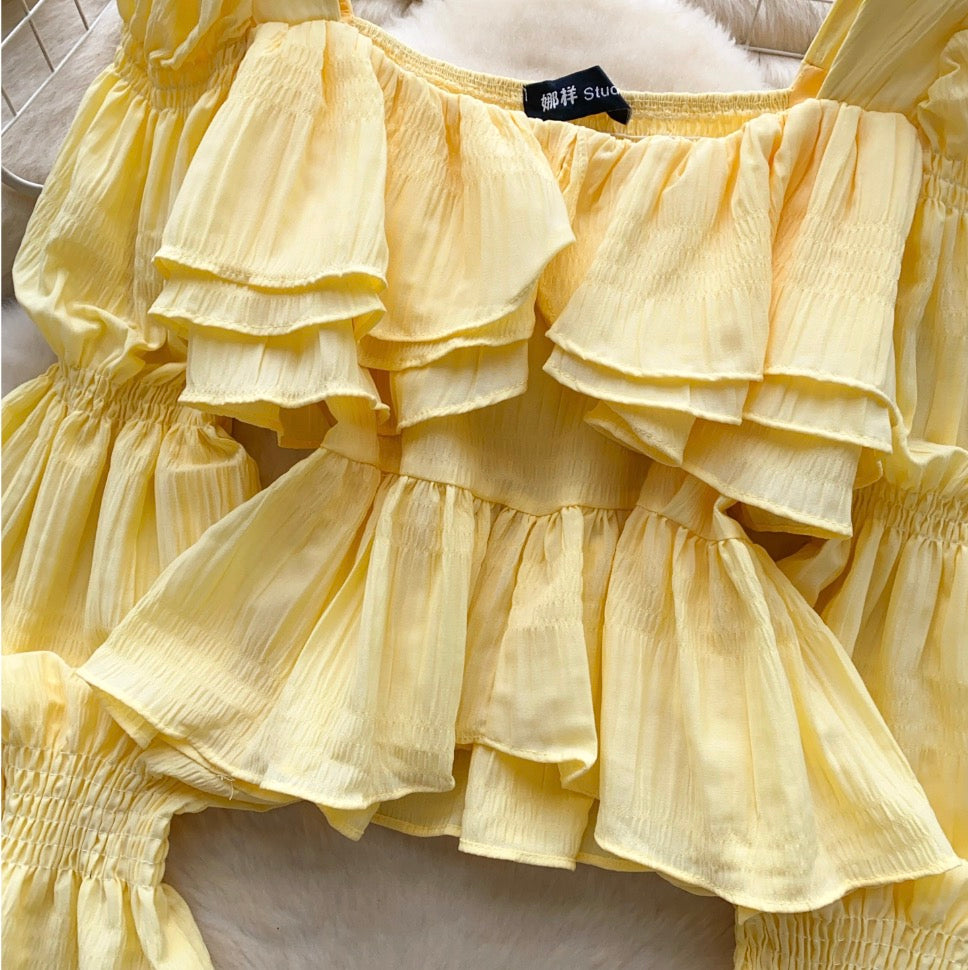 Elegant Flared Sleeve Pleated Shirt