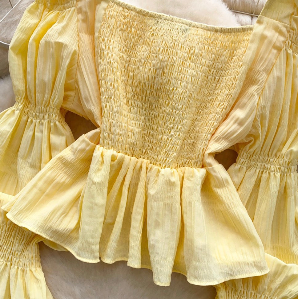 Elegant Flared Sleeve Pleated Shirt
