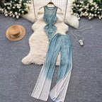 Print Jumpsuit & Mesh Trousers 2Pcs